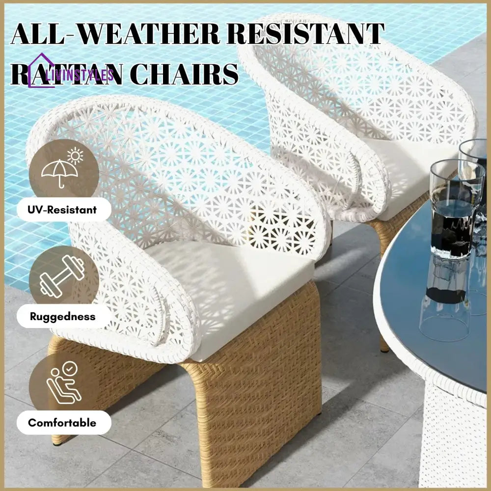 Zola 7 Pieces Outdoor Wicker Dining Set with Double Tone Armchairs - Dining Set