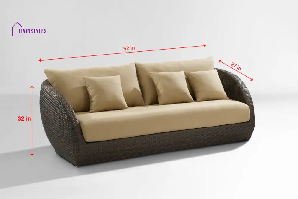 Zomera Outdoor Garden Balcony Sofa Set 2 Seater 2 Single seater and 1 Center Table With Side Table Set (Brown + Tan)