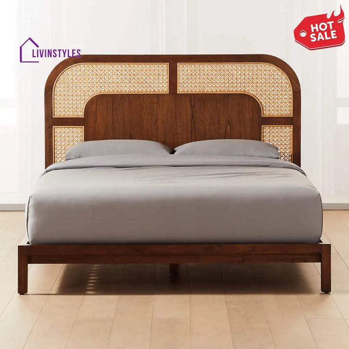Zorina Sheesham Wood and Cane Weaving Bed without Storage