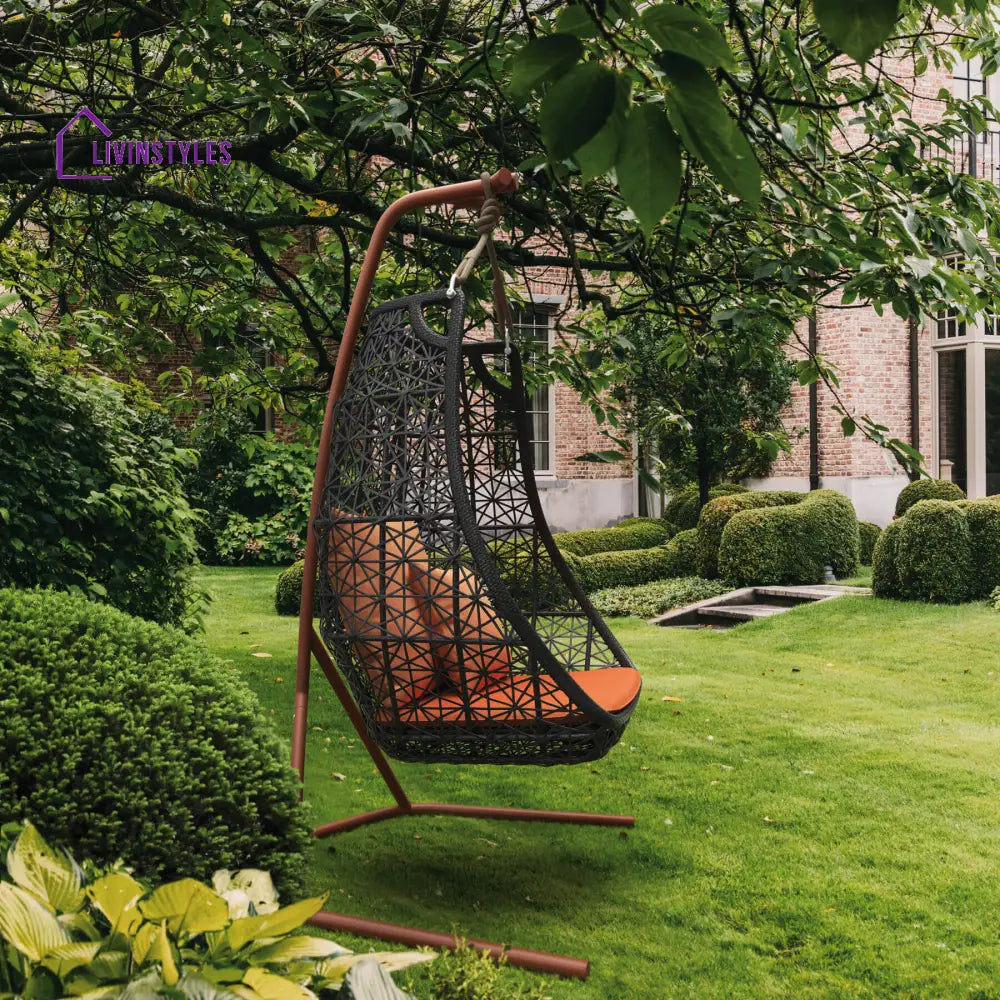 Zorrilla Single Seater Hanging Swing With Stand For Balcony Garden Swing - Black + Brown - Swings
