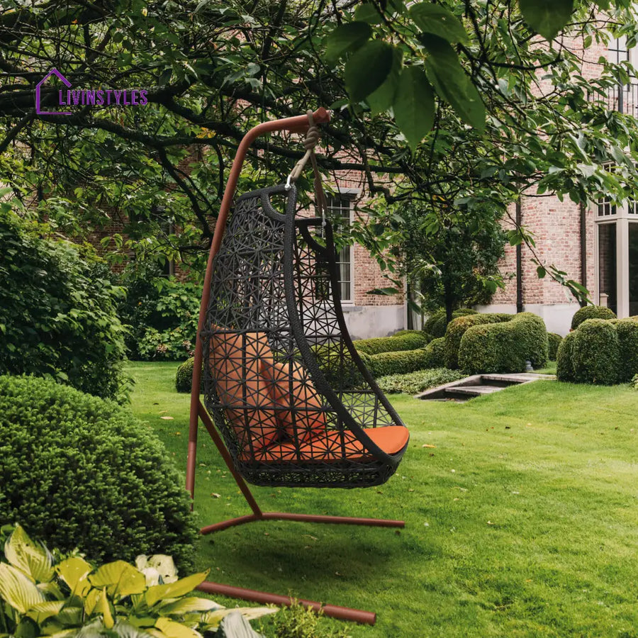 Zorrilla Single Seater Hanging Swing With Stand For Balcony Garden Swing - Black + Brown - Swings