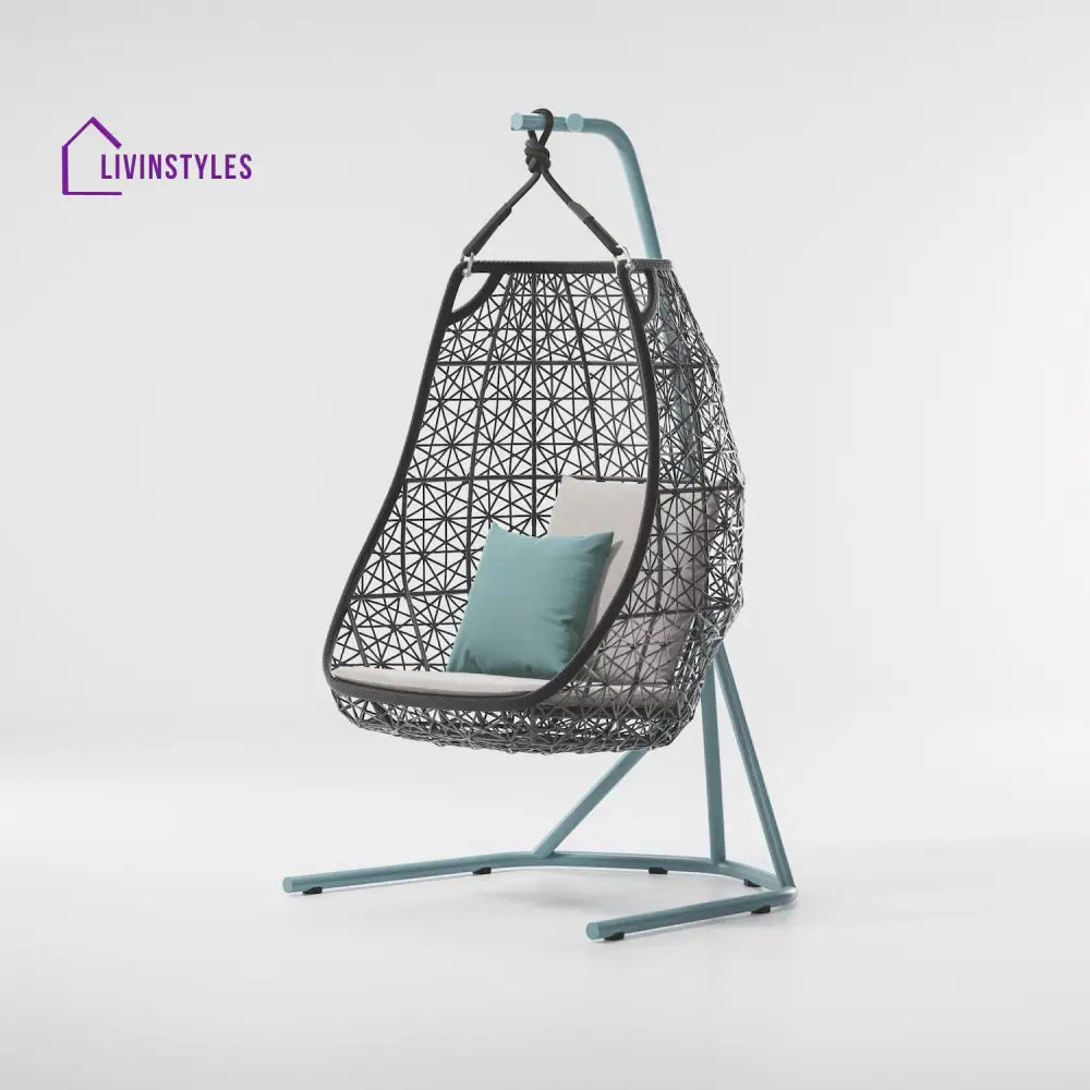 Zorrilla Single Seater Hanging Swing With Stand For Balcony Garden Swing - Grey + Aqua - Swings