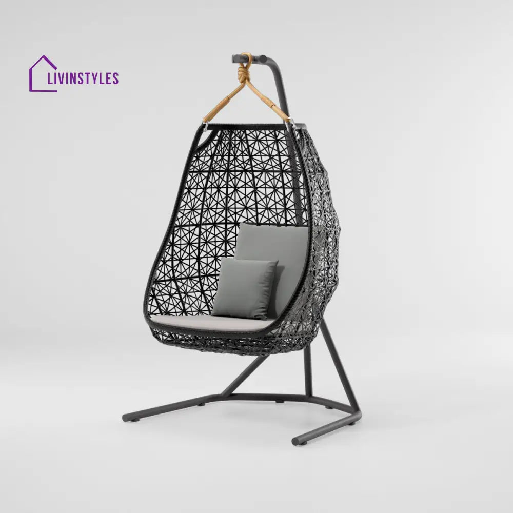 Zorrilla Single Seater Hanging Swing With Stand For Balcony Garden Swing - Grey + Grey - Swings