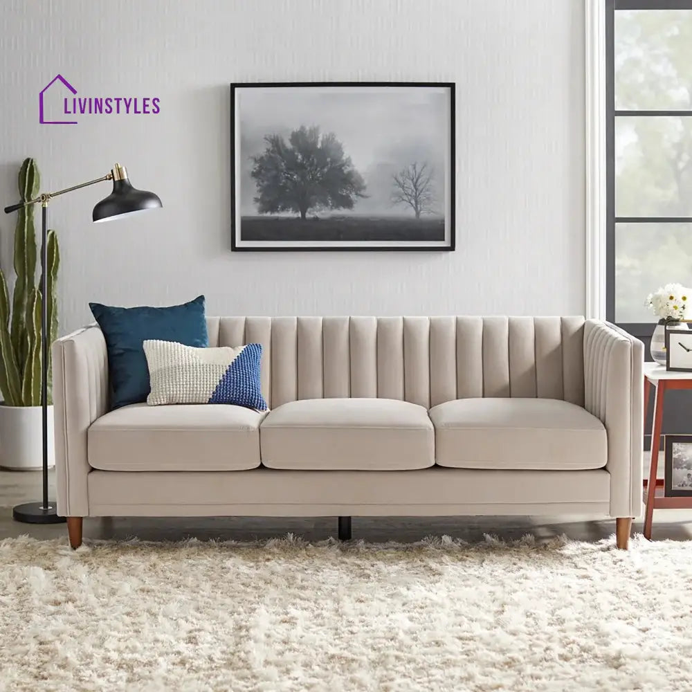 Zoya 3 Seater Sofa in Beige colour for Living Room