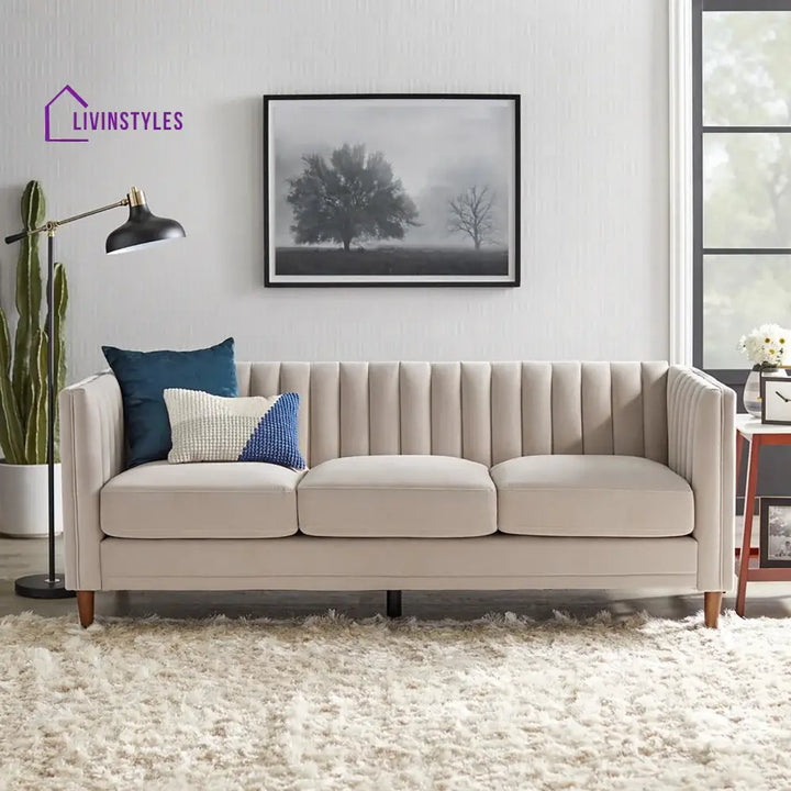 Zoya 3 Seater Sofa in Beige colour for Living Room