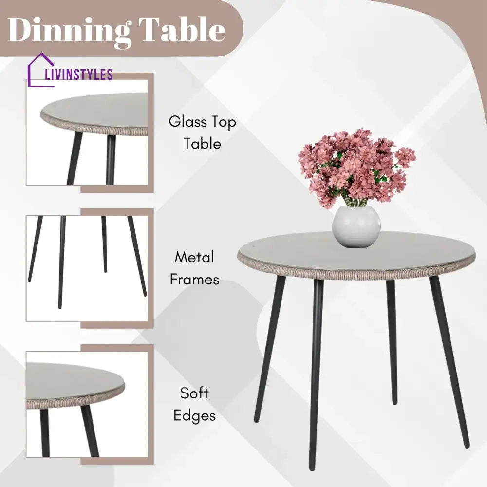 Zoya 5-Piece Outdoor Rope Patio Dining Set With Glass Top Table - Dining Set