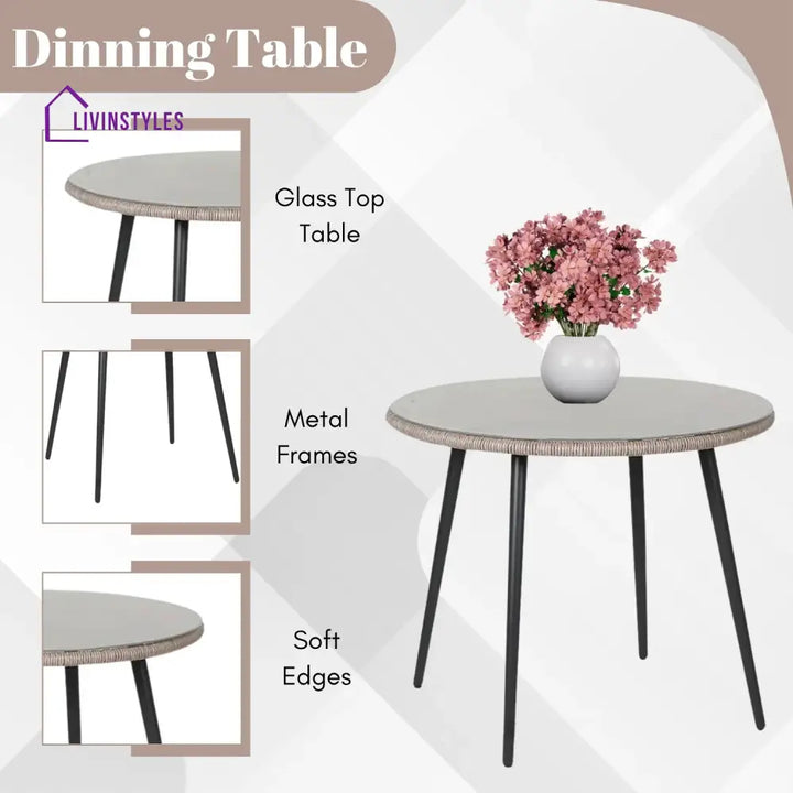 Zoya 5-Piece Outdoor Rope Patio Dining Set With Glass Top Table - Dining Set