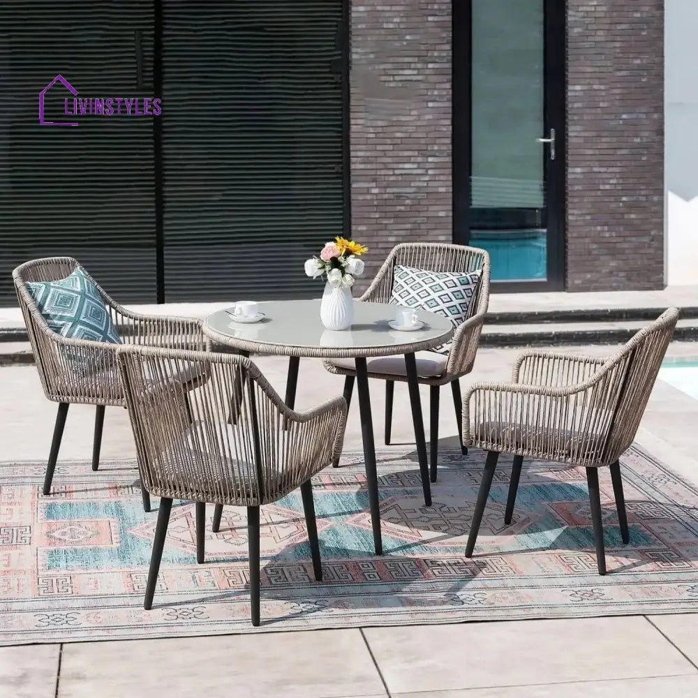 Zoya 5-Piece Outdoor Rope Patio Dining Set With Glass Top Table - Dining Set