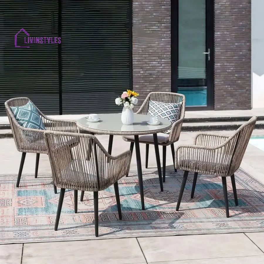Zoya 5-Piece Outdoor Rope Patio Dining Set With Glass Top Table - Dining Set