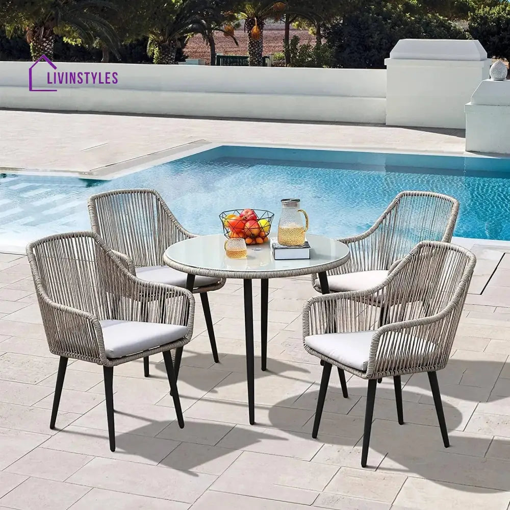 Zoya 5-Piece Outdoor Rope Patio Dining Set With Glass Top Table - Dining Set