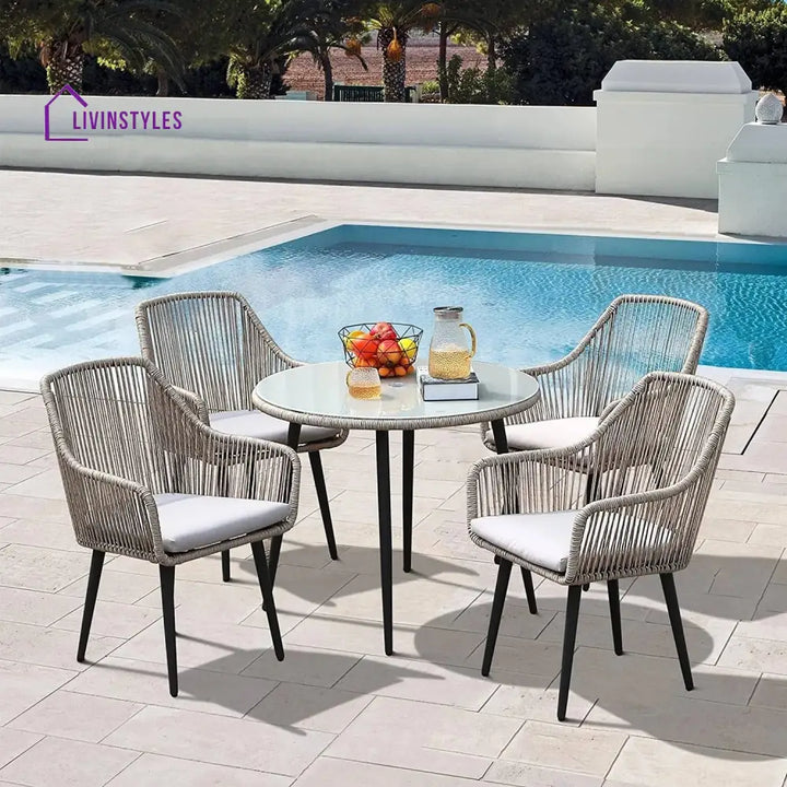 Zoya 5-Piece Outdoor Rope Patio Dining Set With Glass Top Table - Dining Set