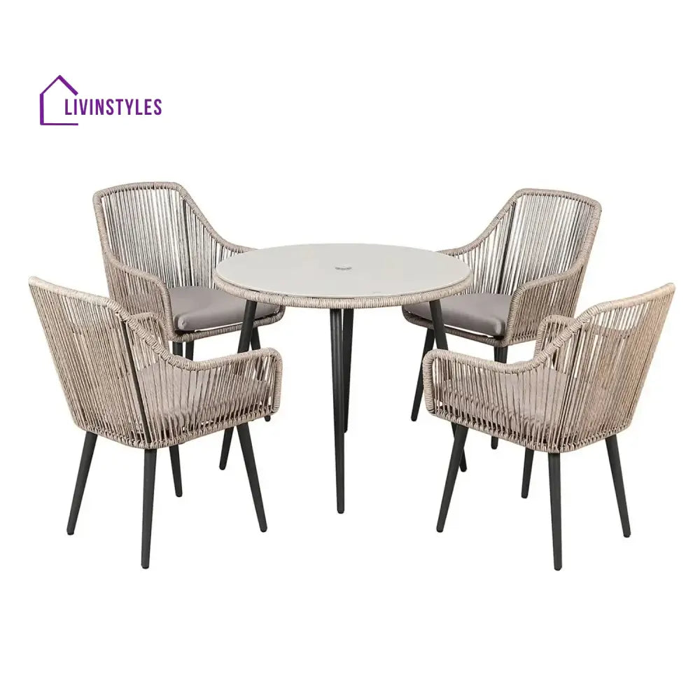 Zoya 5-Piece Outdoor Rope Patio Dining Set With Glass Top Table - Dining Set