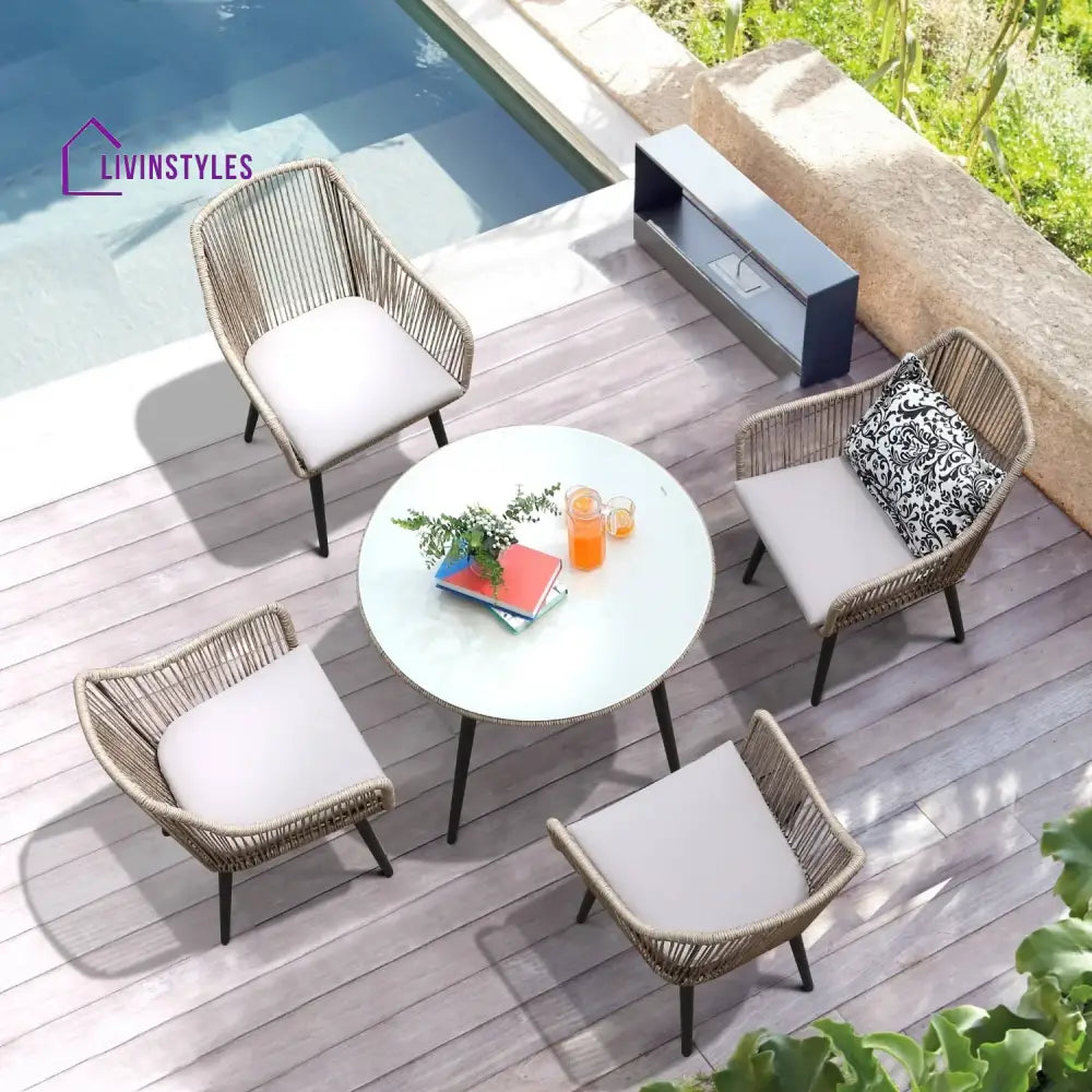 Zoya 5-Piece Outdoor Rope Patio Dining Set With Glass Top Table - Dining Set