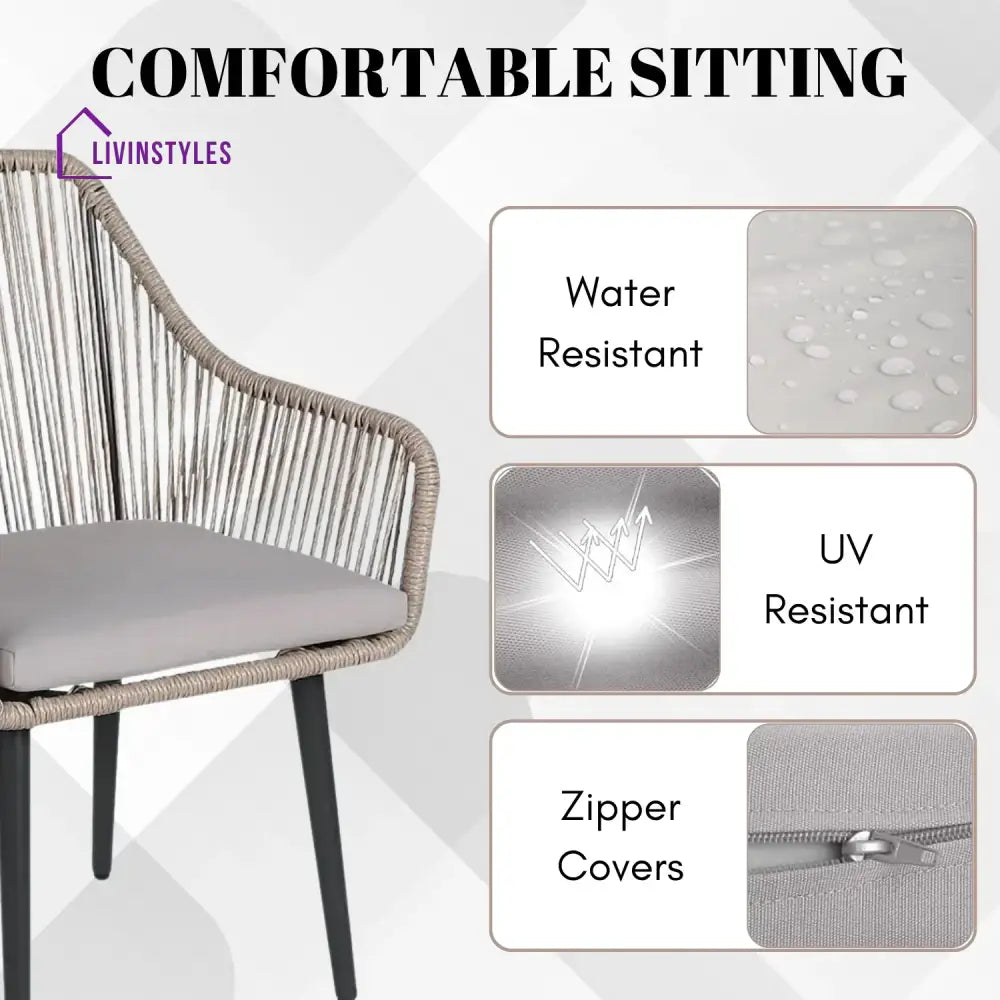 Zoya 5-Piece Outdoor Rope Patio Dining Set With Glass Top Table - Dining Set