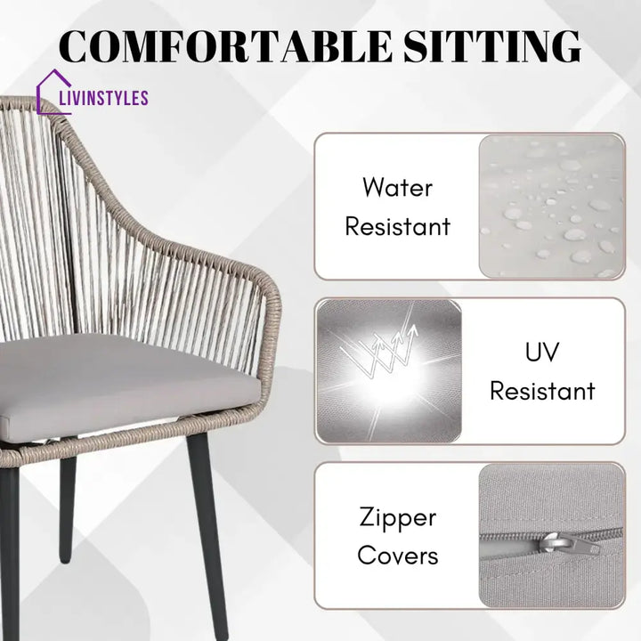 Zoya 5-Piece Outdoor Rope Patio Dining Set With Glass Top Table - Dining Set