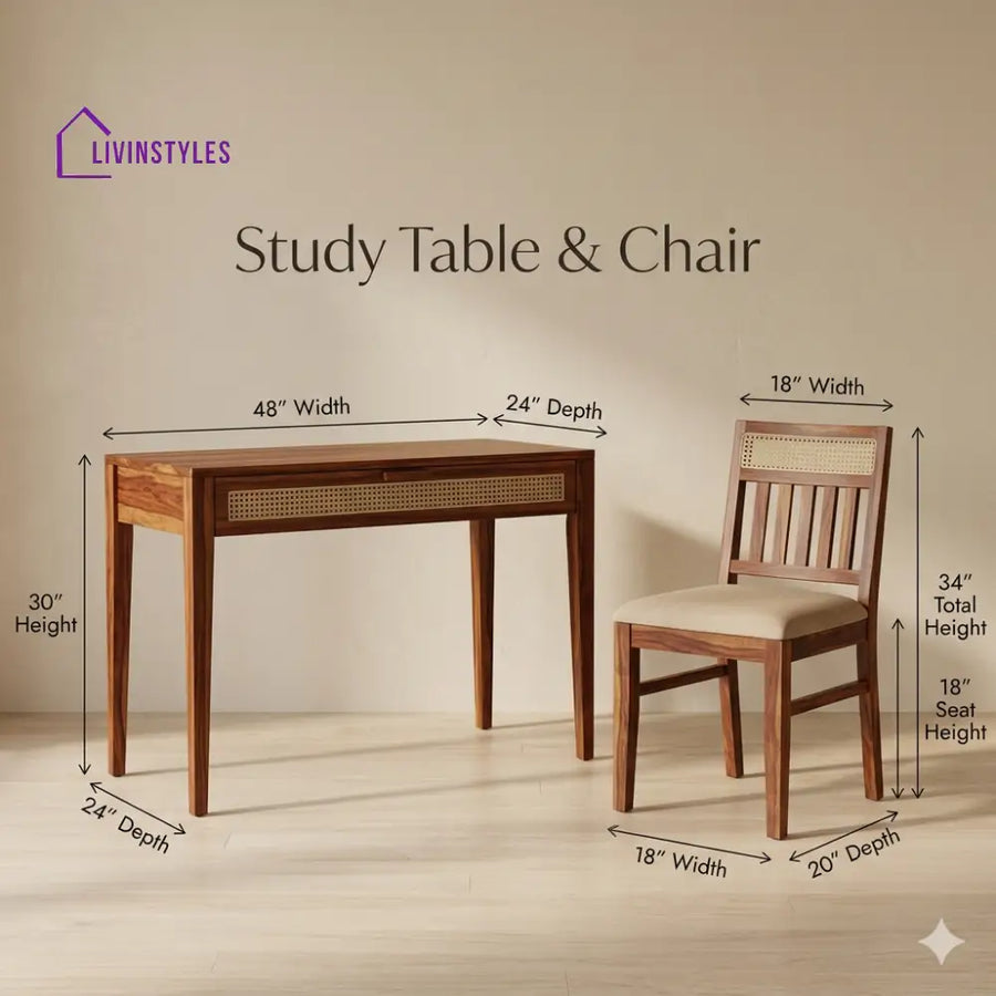 Zoya Sheesham Wood Study Table and Chair Set for Students | Kids | Adults