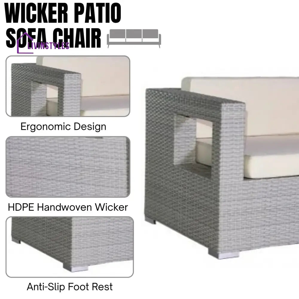 Zuleikha 3-Seater Outdoor Rattan Wicker Patio Sofa - Sofa Set