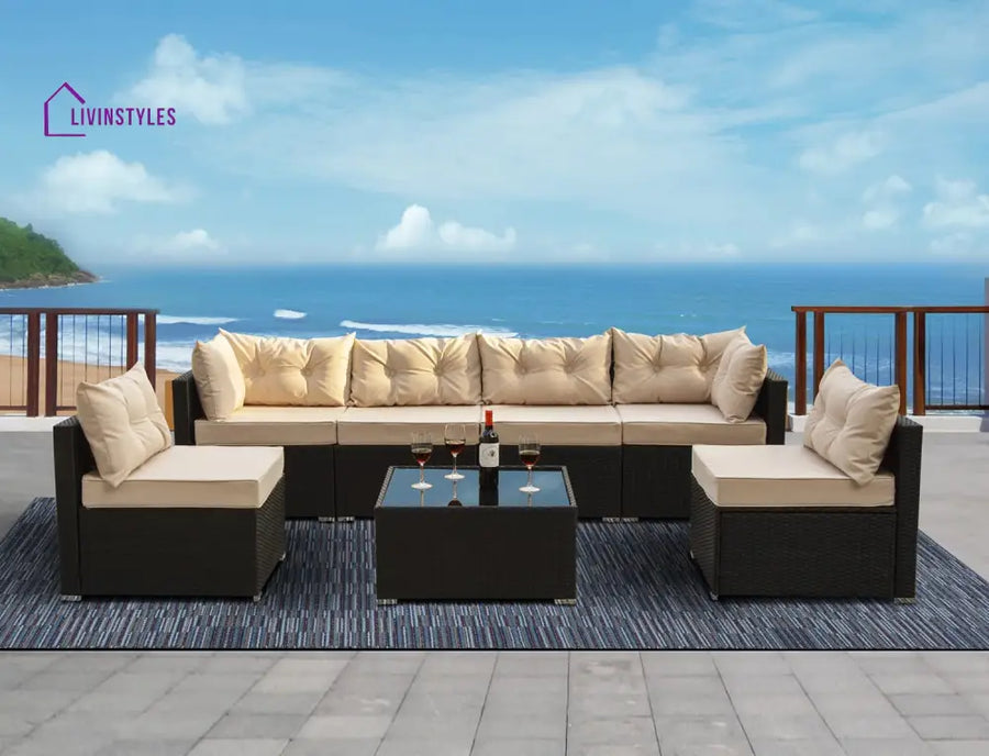 Zullo Outdoor Sofa Set 4 Seater 2 Single seater and 1 Center Table (Black + Tan) - Sofa Sets