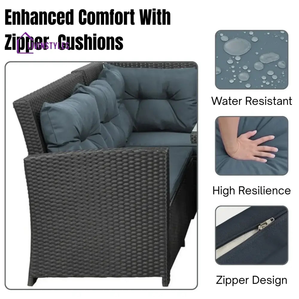 Zuzanna 5-Piece Wicker Patio Conversation Set (Dark Brown/ Cyan Blue) - Sofa Set