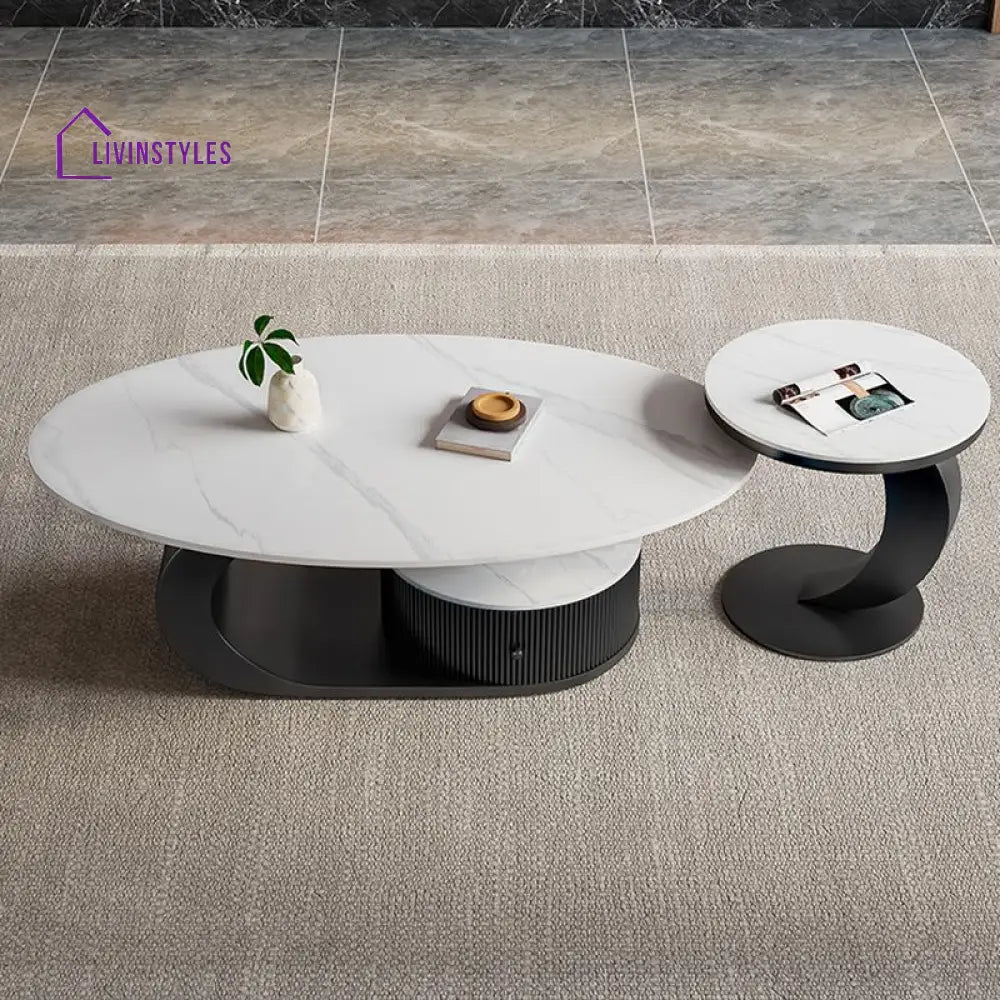 Zyra Coffee Table | Stainless Steel and MDF | Composite Ceramic Marble | Oval Shaped