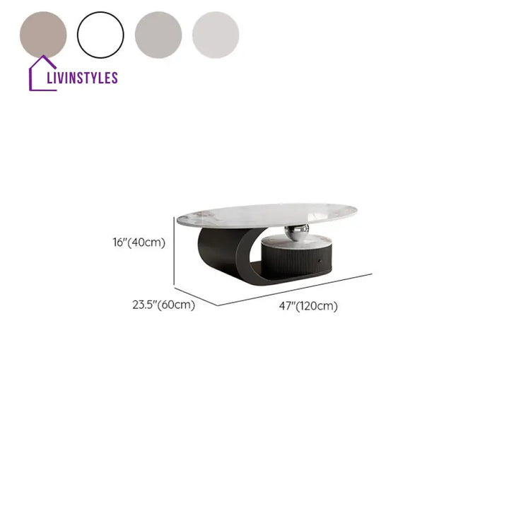 Zyra Coffee Table | Stainless Steel and MDF | Composite Ceramic Marble | Oval Shaped