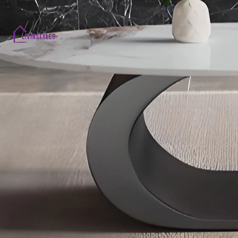 Zyra Coffee Table | Stainless Steel and MDF | Composite Ceramic Marble | Oval Shaped