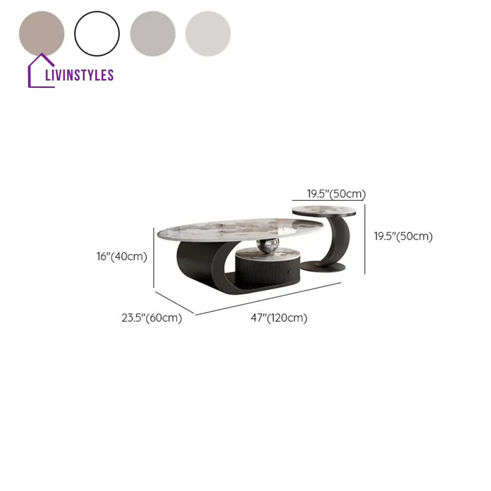 Zyra Coffee Table | Stainless Steel and MDF | Composite Ceramic Marble | Oval Shaped